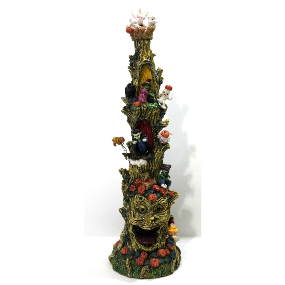 Halloween Resin Figurine 15" Tree Ghosts Pumpkins Witch Skeleton Tabletop Decor